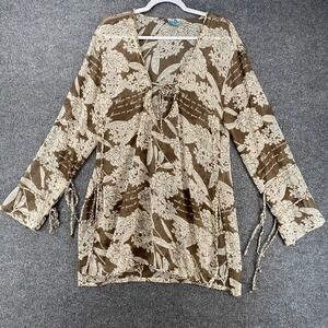 Letarte Top Womens L Floral Sequins V-Neck Coverup Popover Fairycore Hippie Boho